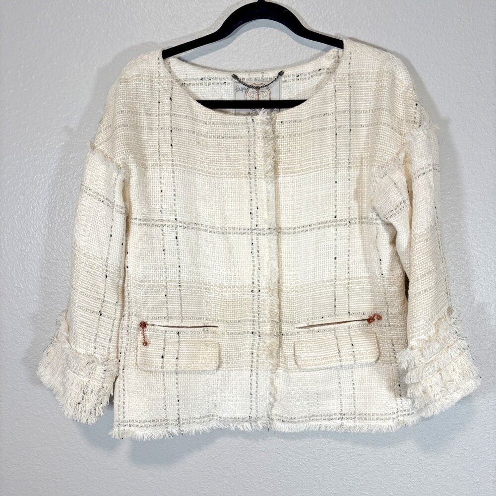Women's Rachel Rachel Roy Woven Tweed Cream Jacket Silk-Wool Blend Women's Sz 6